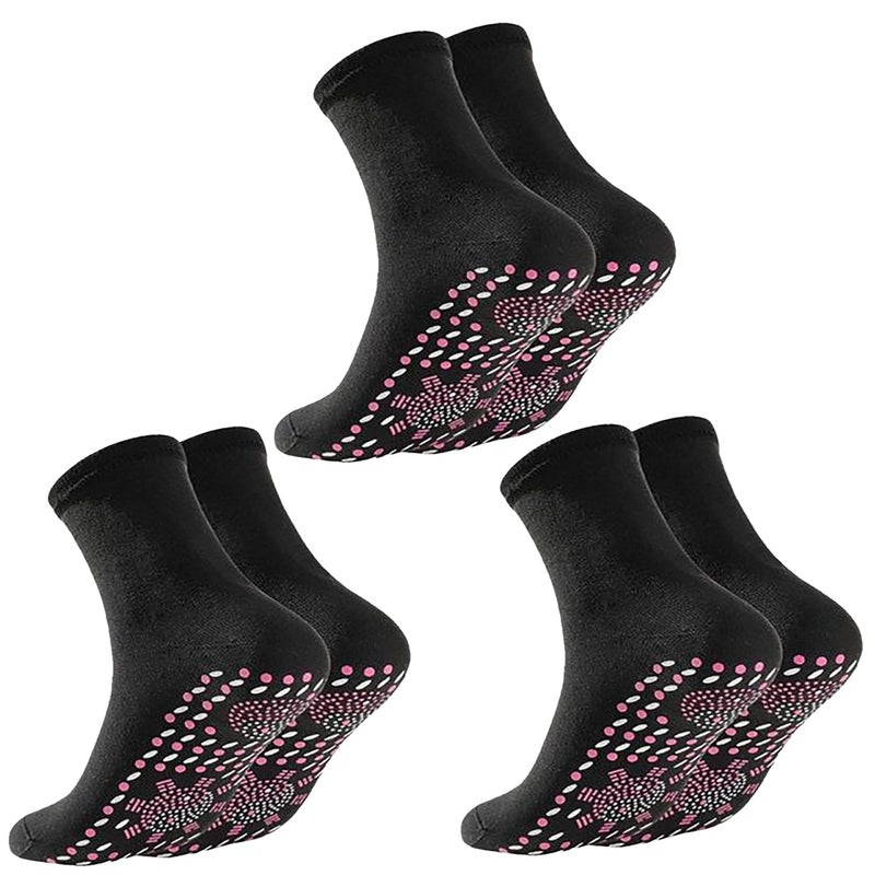 WenFeng 3 Pair Tourmaline Thermal Circulation Acupressure SelfHeating Shaping SocksAFIZ Tourmaline Health SockFoot Massage Thermotherapeutic SockBlack